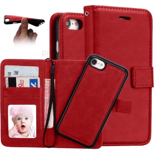 10 pcs Wholesale New Design Leather Cover for iPhone 8 8 Plus leather case 2 in 1 Removable Card Slot Wallet Magnetic Cover