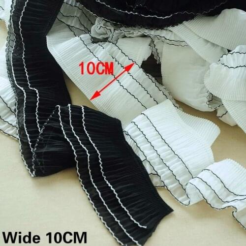 10CM Wide Three Layers White Black Chiffon 3d Pleated Lace Collar Neckline Cuffs Trim Embroidered Fringe Ribbon DIY Sewing Decor