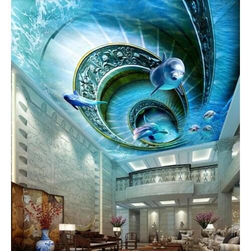 Customize 3D Ceiling Wallpaper dolphin for living room bedroom 3d wallpaper 3d ceiling wallpaper murals HD
