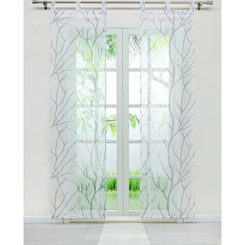 4 Colors 2PCS Pastoral Window Curtain Branch Voile Polyester Woven for the Living Room Bedroom Home Decoration Drape Tab Top