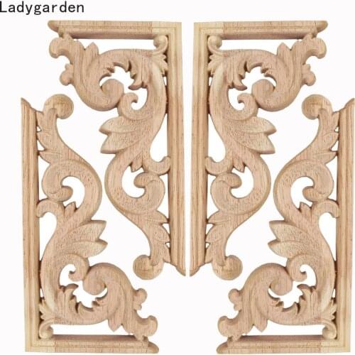 4PCS 10/13/19CM Carving Natural Wood Appliques for Furniture Cabinet Unpainted Wooden Statues Decal Home Decor Sculptures