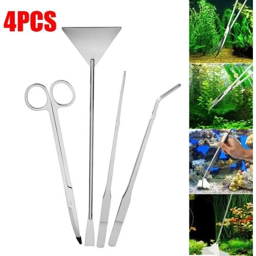 4pcs/set Aquarium Plant Tank Tools Aquascaping Fish Aquarium Scissor Tweezers Tool Aquatic Plants Set for Aquarium Maintenance