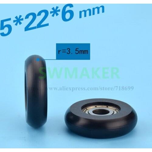 5*22*6 mm Round type pulley for 3D printer, doors, instrument pom bearing Wheels plastic pulley small wheel nylon POM pulley