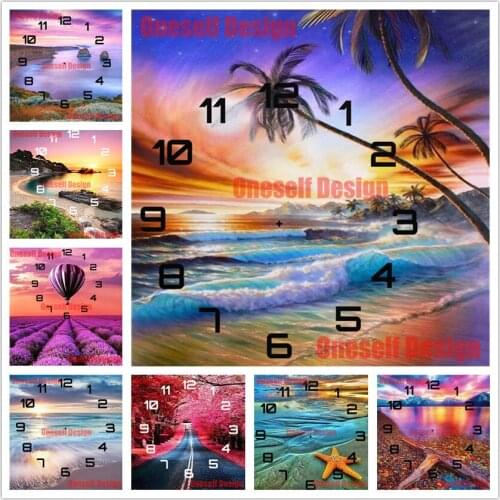5d diamond painting full square with clock beach 5d diamond embroidery with clock diamond mosaic decoration home christmas gift