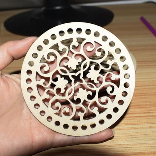 6 pieces Wood bottom basket Crochet 10/15/20cm Laser cut wood Unfinished blank cross stitch carved wooden floor board hand-woven