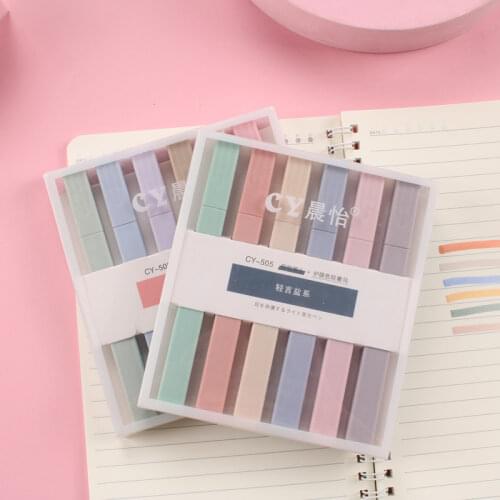 6pcs/box Morandi Color Fluorescent Note Pen Square Penholder School Supplies