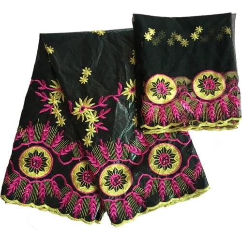 African Brocade Fabrics Riche Bazin Tissues Embroidery Flowers Materials High Quality Nigerian Lace Fabric Headtie 5+2 yards/lot