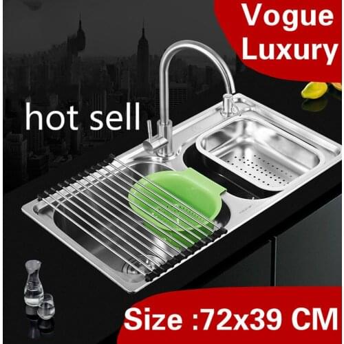 Free shipping Apartment kitchen double groove sink high quality wash vegetables 304 stainless steel hot sell small 72x39 CM