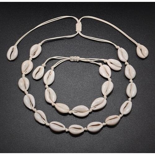 Bohemian Necklace Bracelet Handmade Rope Chain Natural Shell Charm Seashell Choker Summer Ocean Beach Boho Jewelry For Women Men