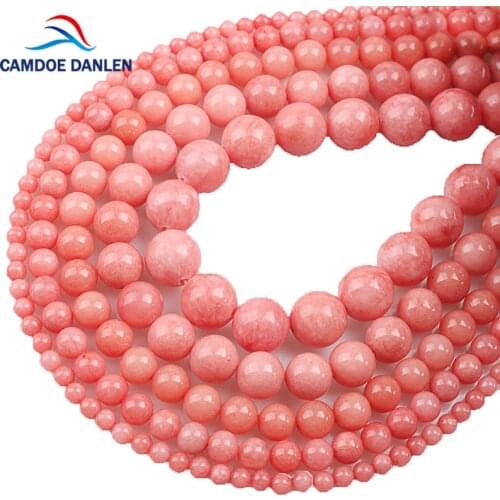 Beads Natural Strawberry Color Stone Round bead Pink Chalcedony 4 6 8 10 12MM DIY For Jewelry Bracelet Necklace Making Wholesale