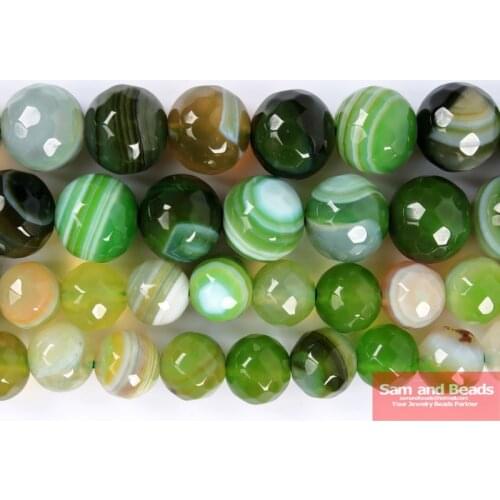 Natural Stone Faceted Yellow Green Stripe Agates Beads 4.6,8,10,12mm pick size for Bracelet Necklace making YGSB01