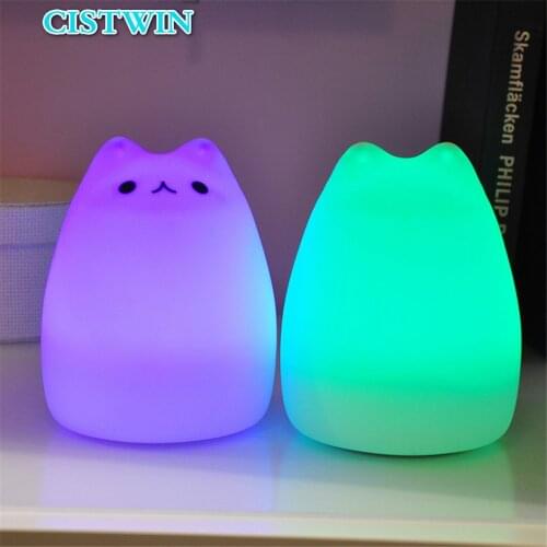 Colorful LED Night Light Animal Cat stype Silicone Soft Breathing Cartoon Baby Nursery Lamp for Children Gift