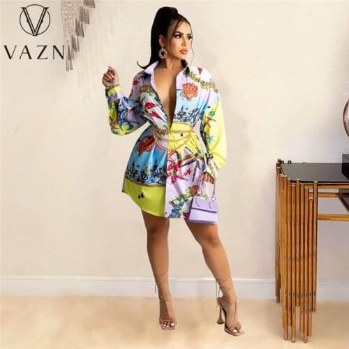 VAZN 2021 Hip Pop Print Fancy Night Party Lady Holiday Elegant Mini Dresses Sexy Club Birthday Women Elegant Fashion Dress