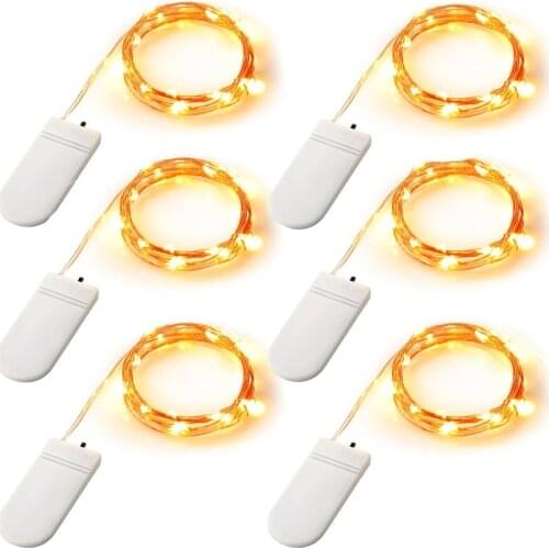6pcs Copper Led Fairy Lights 2M 20 Leds CR2032 Button Battery Operated LED String Light Xmas Wedding party Decoration