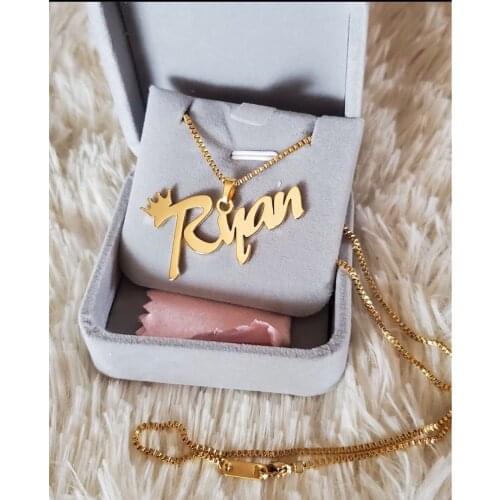 Personalized Crown and Name Custom Necklace For Women Wedding Jewelry Stainless Steel Chain Big Nameplate Necklace Collier Femme