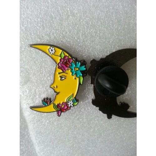 Customized iron soft enamel moon pins with gold plating+ rubber clutch without epoxy