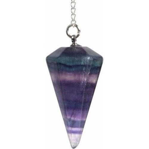 KFT Natural Fluorite Stone Amulet Healing Chakra Crystal Reiki Pendulum Energy Meditation Hexagonal Pendant For Women Jewelry