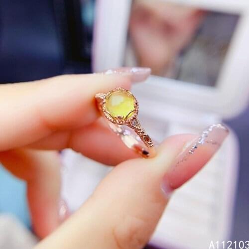 KJJEAXCMY fine jewelry 925 sterling silver inlaid natural Prehnite Girls small and fresh Chinese style round gem ring support
