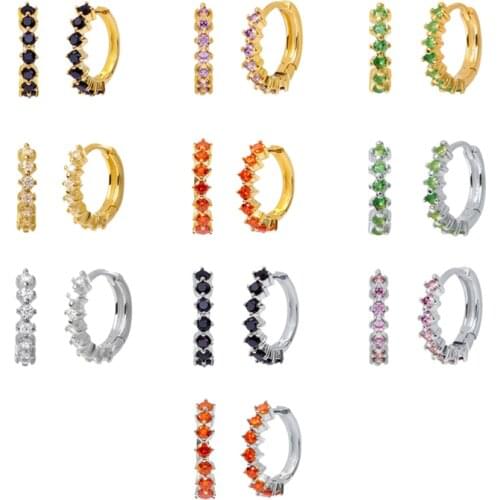 925 Silver Ear Buckle Colorful Crystal 10mm Huggies Hoop Piercing Rock Punk Luxury Pendiente Clips Loops For Women Jewelry Gift