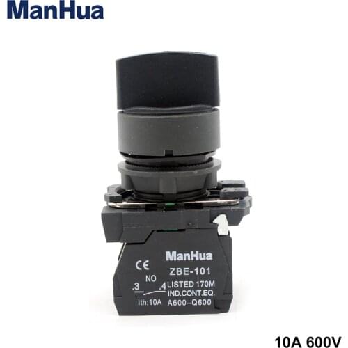 ManHua XB5-AD33 black button standard handle 3 position selector rotary switch