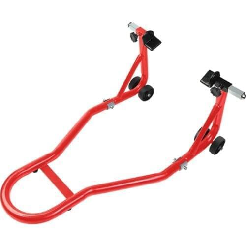 Easel motorcycle Portable and mobile tags Lift type with 2 Forks and wheel castors Red Front wheel bracket