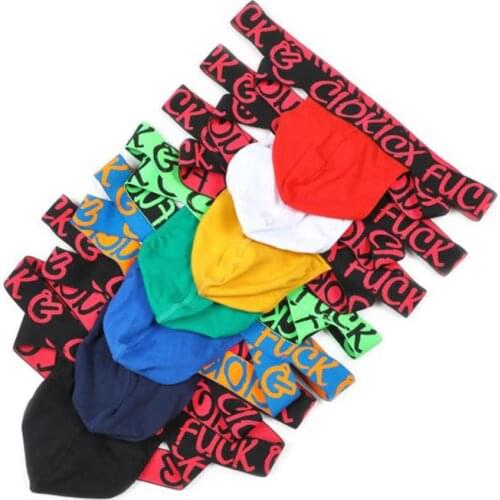Men G String Sexy Thongs Underwear Men Letter Printed Underwear Briefs Gay Penis Pouch Jockstraps Underpants Hombre 7pcs/lot