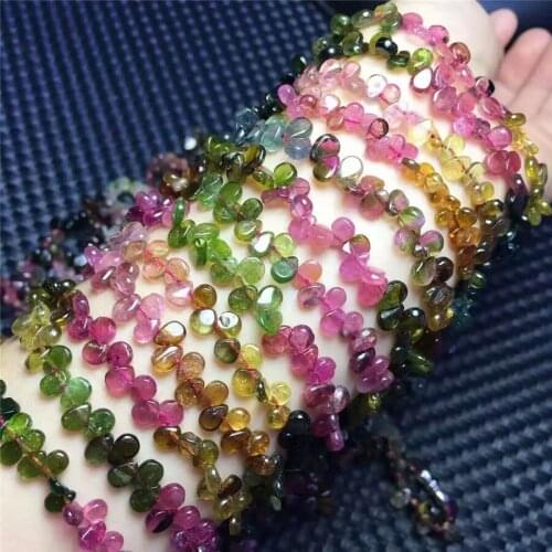 Genuine Natural Colorful Tourmaline Quartz Crystal Clear Waterdrop Beads Jewelry Women Femme Fashion Long Necklace