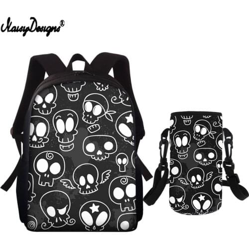 NOISYDESIGNS Cute Skull Avatar School Bags Fashion Student Backpack 3D Prints Art Schoolbags Black For Teenager Boys Girls 2021