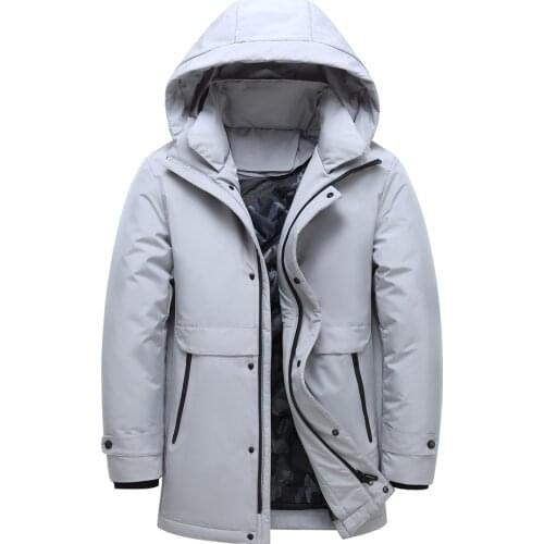 2020 Winter New Men Mid-length White Duck Down Jacket Removable Liner Design Hooded Thick Warm Coat Male Brand Clothes