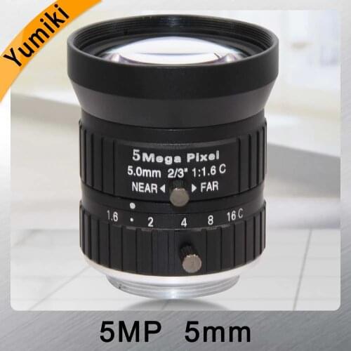 Yumiki HD 5MP CCTV Camera Lens 5mm F1.6 Aperture 1/1.7" Image Format Mount C Industrial Security Road monitoring