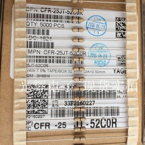 Original new 100% CFR-25JT-52C0R 1/4W 0R 5% 0.25W 0.5 wire thick copper foot carbon film resistance (Inductor)