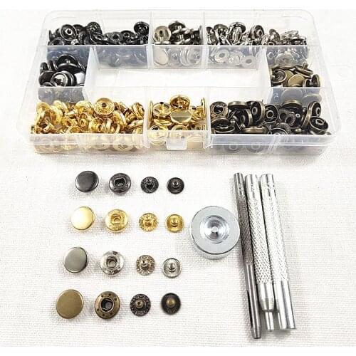 4 colors(each 10sets) Snap Buttons+4 Tools Metal Press Studs Snap Fasteners for Sewing Leathercraft Clothes Bags Bracelet Belt