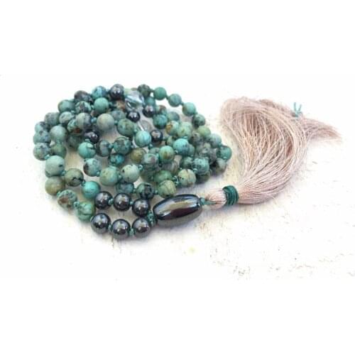 2019 NEW Style108 MALA Necklace Hand Knotted African Turquoises Mala Beads Meditation Necklace Prayer Jewelry Yoga Jewelry