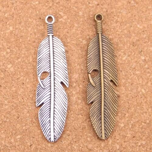 4pcs Charms feather 59x16mm Antique Pendants,Vintage Tibetan Silver Jewelry,DIY for bracelet necklace