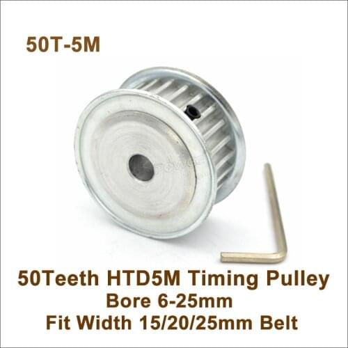 POWGE 50 Teeth 5M Synchronous Pulley Bore 6-25mm Fit W=15/20/25mm 5M Belt 50T 50Teeth HTD 5M Timing Belt Pulley 50-5M AF