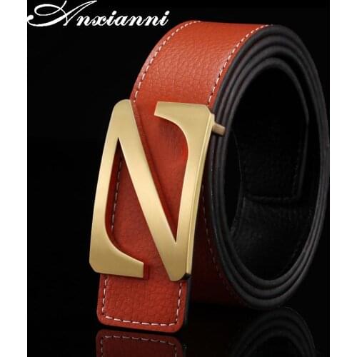 Designer High Quality Cowskin Smooth Buckle Belts Cowhide Male Letter Slide Buckle Luxury Leather Genuine Belt For Dress