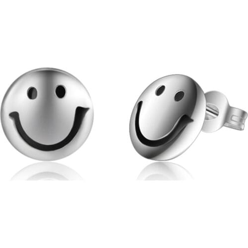 Real 925 Sterling Silver Jewelry For Women Cute Smiley Earring Stud Small Stud Earring For Girls Wholesale