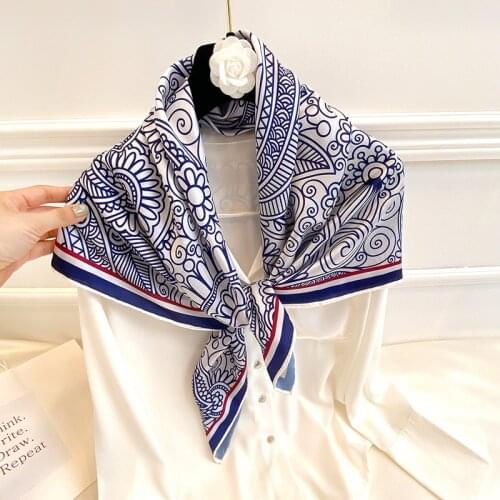 New Twill Silk Scarf Fashion Shawl and Wraps Female Bandana Head Band Lady Hair Foulard Women Neckerchief Large Hijab Summer