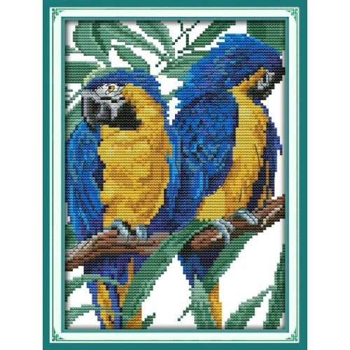 Blue-headed Parrot Painting Home Decor DIY Needlework Patterns Set Printed Cross-stitch Canvas Counted Cross Stitch Fabric Kits