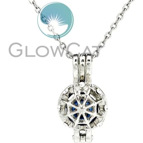 Rhinestone Spider Web Beads Cage Locket Pendant Perfume Diffuser Pearl Cage Necklace KK1062
