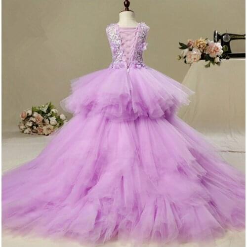 Lavender Tulle Baby Girls Wedding Party Dress Long Trailing Christening Gown Infant Newborn Princess Birthday Baptism Dresses