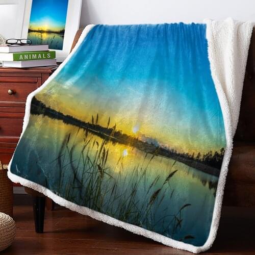 Sunset Evening Reed Plant Fleece Blanket Office Sofa Cashmere Blanket Bed Cover Bedspread Warm Blankets for Beds