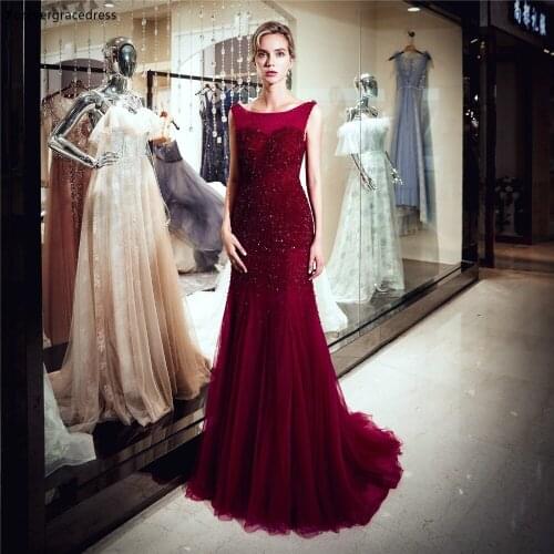 Forevergracedress Burgundy Evening Dresses 2019 Mermaid Backless Beading Sequins Formal Party Gowns Plus Size Custom Made