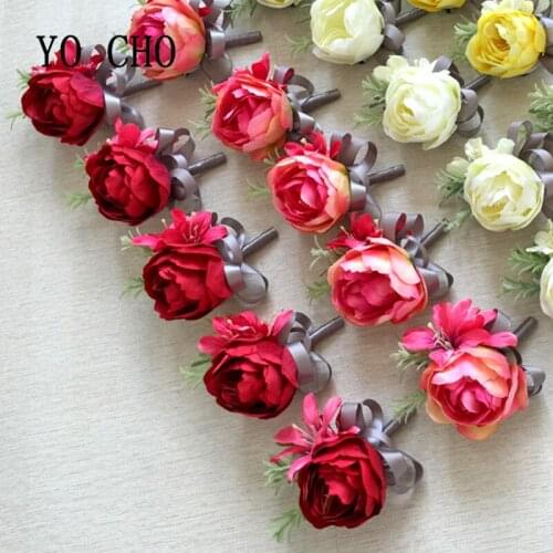 YO CHO Wedding Prom Corsage Goom Bride Wrist Corsages Roses Handmade Boutonniere Groom Bridesmaid Groomsmen Flowers Boutonnieres