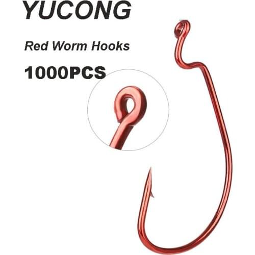 YUCONG 1000pcs Fishing Hooks 4#-3/0# Crank Offset Carp Fishhooks Red Carbon Steel Barbed Worm Single Hooks for Soft Lure Pesca