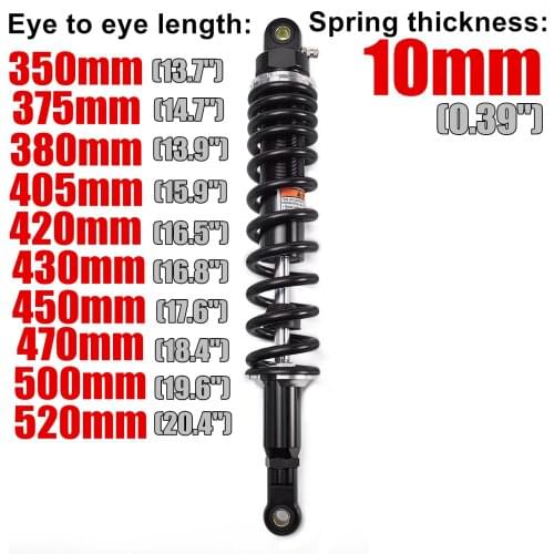 Spring 10mm Motorcycle Air Shock Absorber Rear Suspension 420mm 430mm 450mm 470mm Motor Scooter ATV Quad Dirt Bike 320lb 150KG
