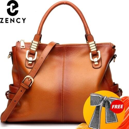 Zency 100% Genuine Leather Gradient Spray Women Tote Handbag Retro Brown Large Capacity Lady Shoulder Bags High Quality Big Bag