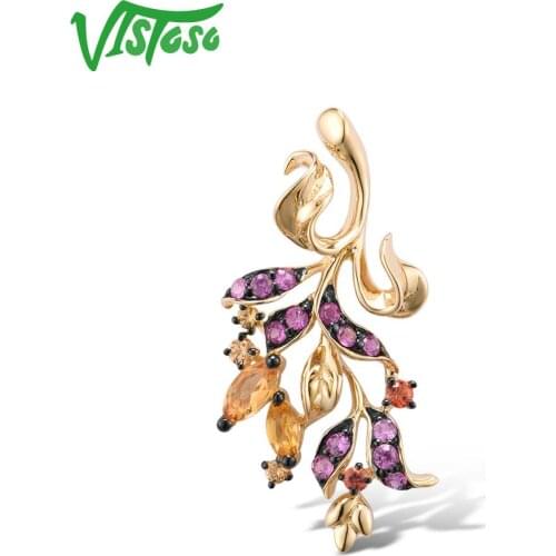 VISTOSO Pure 14K Yellow Gold Pendant For Lady Colorful Gemstones limpid Citrine Pendant Wedding Anniversary Elegant Fine Jewelry