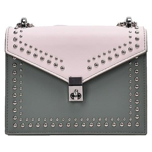 Womens Shoulder Bag 2021 New Messenger Bag Chain Fashion Rivet Contrast Color Small Square Bag