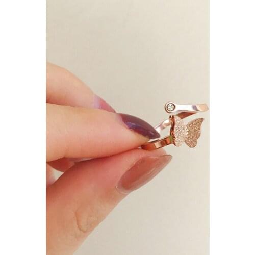 Womens Titanium Steel crystal butterfly Rings resizable Rings for party wedding Modern Fine Rings